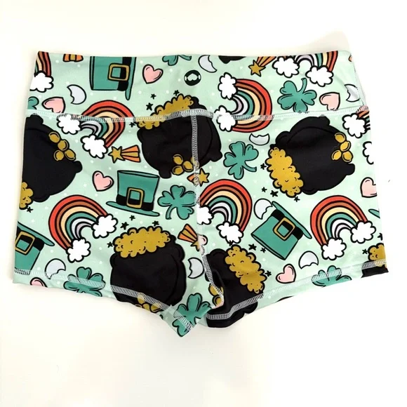 Wod Bottom | Women’s Shamrock Pot of Gold CrossFit Shorties Shorts 10” Size L - Picture 2 of 4